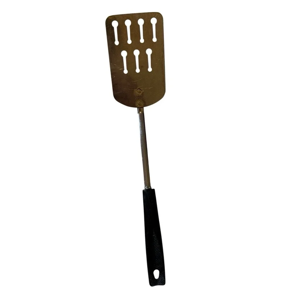 Vintage Ekco USA Keyhole Slotted Spatula Turner Stainless Steel Black Handle 13